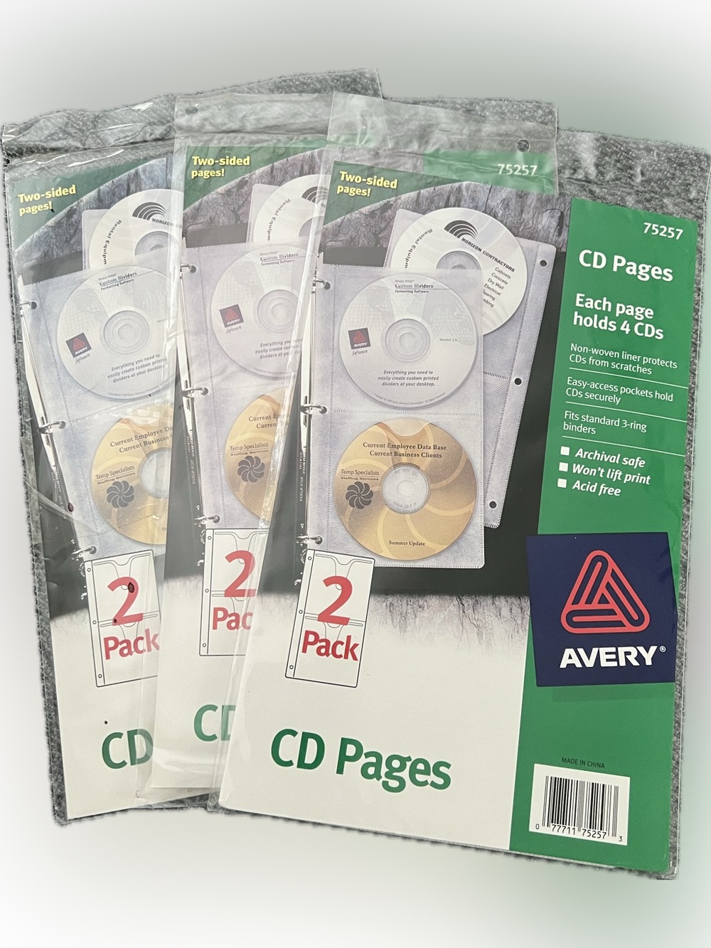 💥 New Avery CD Pages 2-Pack Holds 4 CDs 75257 Fits 3 Ring Binder - 3 sets